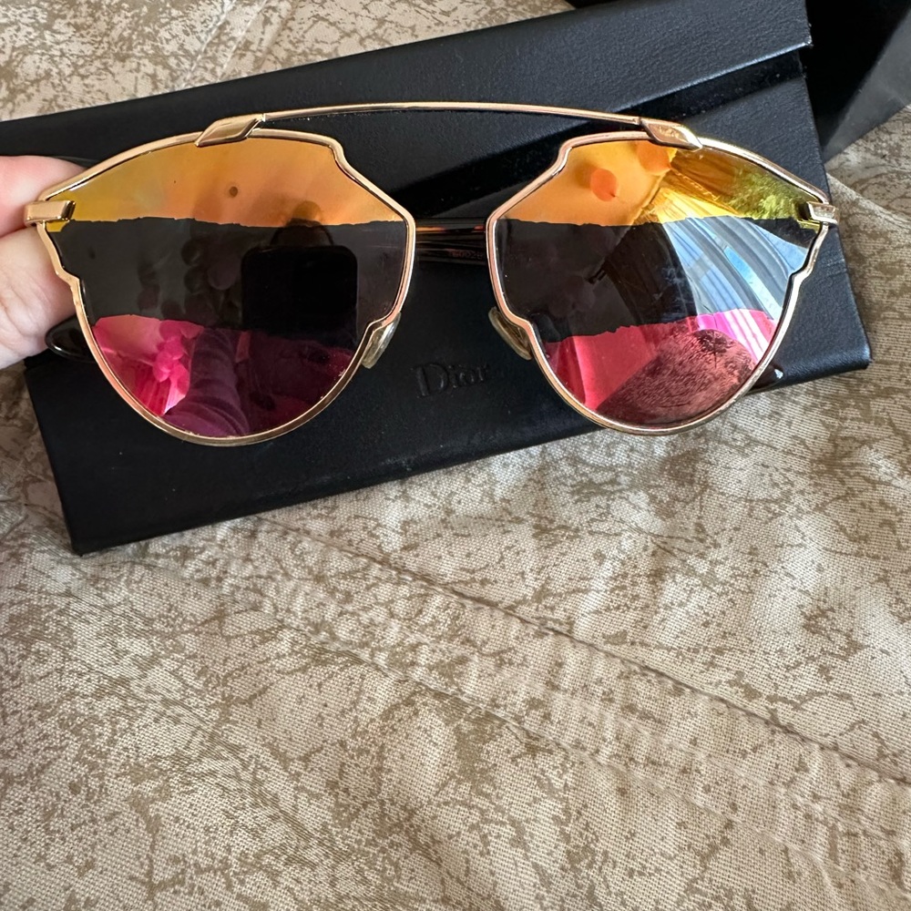 Dior Women's Sunglasses with Gold Frame and Pink Lenses